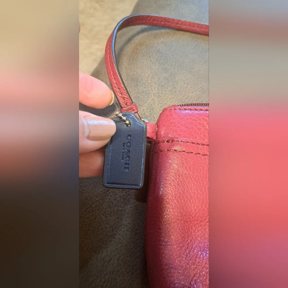 Red Coach Leather Wristlet Logo Tag Office School Work Church NWOT